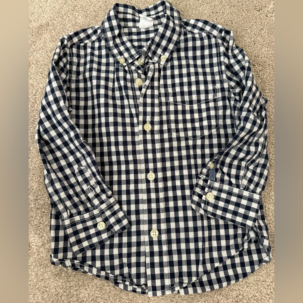 Gap Kids Button Down Shirt | navy blue and white gingham